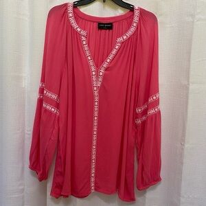 Lane Bryant Pink Tunic with White Embroidery